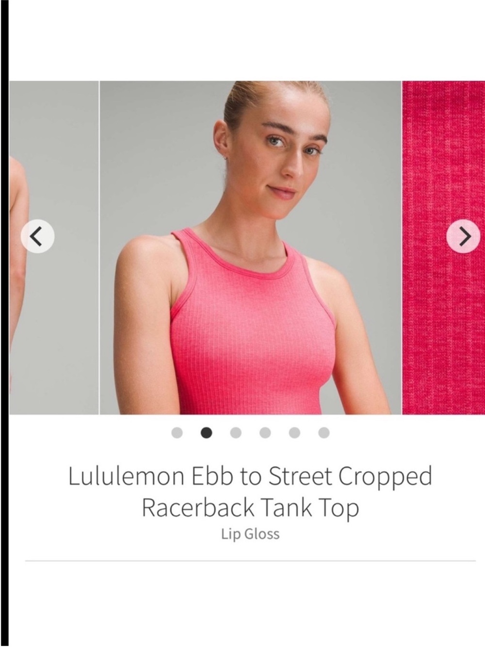 Lululemon Ebb To Street Cropped Racerback Tank Top Lip Gloss Pink Sz 4